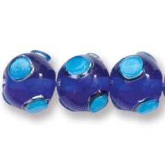 Bead, Japanese Sassoon Lampwork Glass, 10mm Round - Cobalt with Pale Blue Dots (Hole Size 1.7mm)