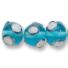 Bead, Japanese Sassoon Lampwork Glass, 10mm Round - Sapphire with White Dots (Hole Size 1.7mm)