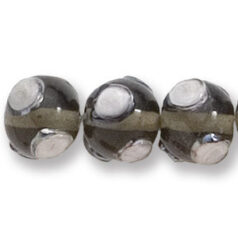 Bead, Japanese Sassoon Lampwork Glass, 10mm Round - Grey with White Dots (Hole Size 1.7mm)
