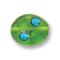 Bead, Japanese Sassoon Lampwork Glass, 19x16mm Flat Oval - Green with Pale Blue Dots (Hole Size 1.7mm)