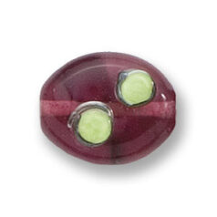 Bead, Japanese Sassoon Lampwork Glass, 19x16mm Flat Oval - Amethyst with Yellow Dots (Hole Size 1.7mm)
