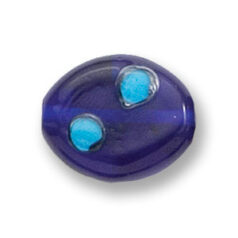 Bead, Japanese Sassoon Lampwork Glass, 19x16mm Flat Oval - Cobalt with Pale Blue Dots (Hole Size 1.7mm)