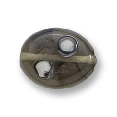 Bead, Japanese Sassoon Lampwork Glass, 19x16mm Flat Oval - Grey with White Dots (Hole Size 1.7mm)