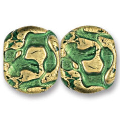 Bead, Japanese Sassoon Lampwork Glass, 20x16mm Emerald Color Flat Oval bead with Goldfoil Drizzle (Hole Size 1.7mm) 