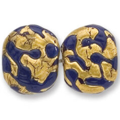 Bead, Japanese Sassoon Lampwork Glass, 20x16mm Cobalt Color Flat Oval bead with Goldfoil Drizzle (Hole Size 1.7mm)