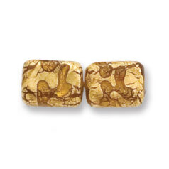 Bead, Japanese Sassoon Lampwork Glass, 14x10mm Topaz Color Flat Rectangle bead with Goldfoil Drizzle  (Hole Size 1.7mm)