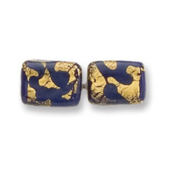 Bead, Japanese Sassoon Lampwork Glass, 14x10mm Cobalt Color Flat Rectangle bead with Goldfoil Drizzle  (Hole Size 1.7mm)