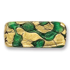 Bead, Japanese Sassoon Lampwork Glass, 35x16mm Emerald Color Flat Rectangle bead with Goldfoil Drizzle (Hole Size 1.7mm)