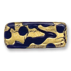 Bead, Japanese Sassoon Lampwork Glass, 35x16mm Cobalt Color Flat Rectangle bead with Goldfoil Drizzle (Hole Size 1.7mm)
