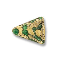 Bead, Japanese Sassoon Lampwork Glass, 20x13mm Emerald Color Flat Triangle bead with Goldfoil Drizzle (Hole Size 1.7mm)