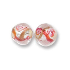 Bead, Japanese Sassoon Lampwork Glass, 12mm Round bead with Silverfoil and Colorswirl - Red (Hole Size 1.7mm)