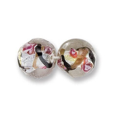 Bead, Japanese Sassoon Lampwork Glass, 12mm Round bead with Silverfoil and Colorswirl - Black (Hole Size 1.7mm)