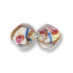 Bead, Japanese Sassoon Lampwork Glass, 12mm Round bead with Silverfoil and Colorswirl - Blue (Hole Size 1.7mm)