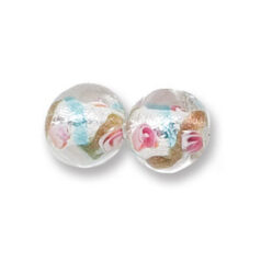 Bead, Japanese Sassoon Lampwork Glass, 12mm Round bead with Silverfoil and Colorswirl - Aqua (Hole Size 1.7mm)