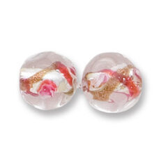 Bead, Japanese Sassoon Lampwork Glass, 14mm Round bead with Silverfoil and Colorswirl - Red (Hole Size 1.7mm)