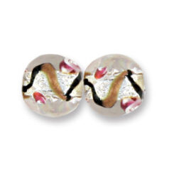 Bead, Japanese Sassoon Lampwork Glass, 14mm Round bead with Silverfoil and Colorswirl - Black (Hole Size 1.7mm)