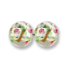 Bead, Japanese Sassoon Lampwork Glass, 14mm Round bead with Silverfoil and Colorswirl - Green (Hole Size 1.7mm)