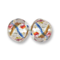 Bead, Japanese Sassoon Lampwork Glass, 14mm Round bead with Silverfoil and Colorswirl - Blue (Hole Size 1.7mm)