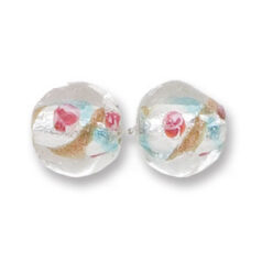 Bead, Japanese Sassoon Lampwork Glass, 14mm Round bead with Silverfoil and Colorswirl - Aqua (Hole Size 1.7mm)