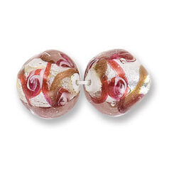 Bead, Japanese Sassoon Lampwork Glass, 16mm Round bead with Silverfoil and Colorswirl - Red (Hole Size 1.7mm)