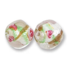 Bead, Japanese Sassoon Lampwork Glass, 16mm Round bead with Silverfoil and Colorswirl - Green (Hole Size 1.7mm)