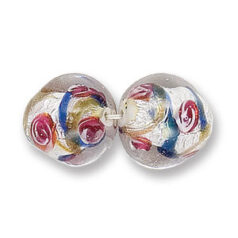 Bead, Japanese Sassoon Lampwork Glass, 16mm Round bead with Silverfoil and Colorswirl - Blue (Hole Size 1.7mm)