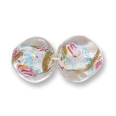 Bead, Japanese Sassoon Lampwork Glass, 16mm Round bead with Silverfoil and Colorswirl - Aqua (Hole Size 1.7mm)