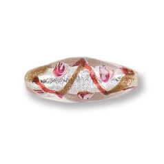 Bead, Japanese Sassoon Lampwork Glass, 28x11mm Oval bead with Silverfoil and Colorswirl - Red (Hole Size 1.7mm)