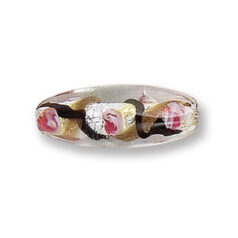 Bead, Japanese Sassoon Lampwork Glass, 28x11mm Oval bead with Silverfoil and Colorswirl - Black (Hole Size 1.7mm)