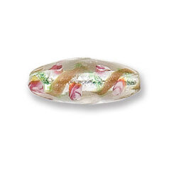 Bead, Japanese Sassoon Lampwork Glass, 28x11mm Oval bead with Silverfoil and Colorswirl - Green (Hole Size 1.7mm)