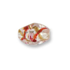 Bead, Japanese Sassoon Lampwork Glass, 18x12mm Oval bead with Silverfoil and Colorswirl - Red (Hole Size 1.7mm)