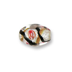 Bead, Japanese Sassoon Lampwork Glass, 18x12mm Oval bead with Silverfoil and Colorswirl - Black (Hole Size 1.7mm)