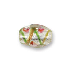 Bead, Japanese Sassoon Lampwork Glass, 18x12mm Oval bead with Silverfoil and Colorswirl - Green (Hole Size 1.7mm)