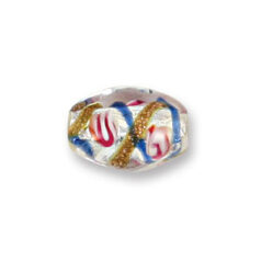 Bead, Japanese Sassoon Lampwork Glass, 18x12mm Oval bead with Silverfoil and Colorswirl - Blue (Hole Size 1.7mm)