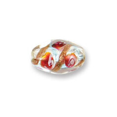 Bead, Japanese Sassoon Lampwork Glass, 18x12mm Oval bead with Silverfoil and Colorswirl - Aqua (Hole Size 1.7mm)