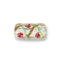 Bead, Japanese Sassoon Lampwork Glass, 20x10mm Tube with Silverfoil and Colorswirl - Green (Hole Size 1.7mm)