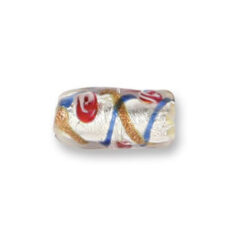 Bead, Japanese Sassoon Lampwork Glass, 20x10mm Tube with Silverfoil and Colorswirl - Blue (Hole Size 1.7mm)
