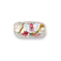 Bead, Japanese Sassoon Lampwork Glass, 20x10mm Tube with Silverfoil and Colorswirl - Aqua (Hole Size 1.7mm)