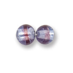 Bead, Japanese Sassoon Lampwork Glass, 10mm Round bead with Silverfoil and 2-Tone Band - Montana/Amethyst (Hole Size 1.7mm)