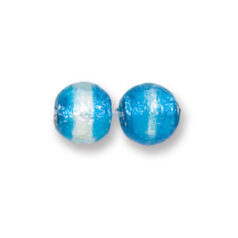 Bead, Japanese Sassoon Lampwork Glass, 10mm Round bead with Silverfoil and 2-Tone Band - Sapphire/Crystal (Hole Size 1.7mm)