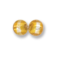 Bead, Japanese Sassoon Lampwork Glass, 10mm Round bead with Silverfoil and 2-Tone Band - Topaz/Crystal (Hole Size 1.7mm)