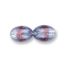 Bead, Japanese Sassoon Lampwork Glass, 14x10mm Oval bead with Silverfoil and 2-Tone Band - Montana/Amethyst (Hole Size 1.7mm)