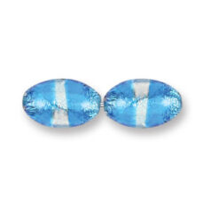 Bead, Japanese Sassoon Lampwork Glass, 14x10mm Oval bead with Silverfoil and 2-Tone Band - Sapphire/Crystal (Hole Size 1.7mm)