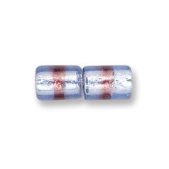 Bead, Japanese Sassoon Lampwork Glass, 12x8mm Tube with Silverfoil and 2-Tone Band - Montana/Amethyst (Hole Size 1.7mm)