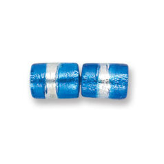 Bead, Japanese Sassoon Lampwork Glass, 12x8mm Tube with Silverfoil and 2-Tone Band - Sapphire/Crystal (Hole Size 1.7mm)