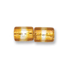 Bead, Japanese Sassoon Lampwork Glass, 12x8mm Tube with Silverfoil and 2-Tone Band - Topaz/Crystal (Hole Size 1.7mm)