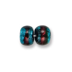 Bead, Japanese Sassoon Lampwork Glass, 12x8mm Rondelle with Silverfoil and 2-Tone Band - Teal/Red (Hole Size 1.7mm)