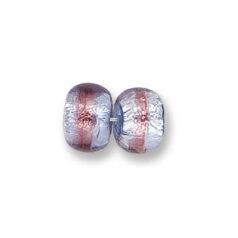 Bead, Japanese Sassoon Lampwork Glass, 12x8mm Rondelle with Silverfoil and 2-Tone Band - Montana/Amethyst (Hole Size 1.7mm)