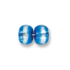 Bead, Japanese Sassoon Lampwork Glass, 12x8mm Rondelle with Silverfoil and 2-Tone Band - Sapphire/Crystal (Hole Size 1.7mm)