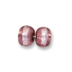 Bead, Japanese Sassoon Lampwork Glass, 12x8mm Rondelle with Silverfoil and 2-Tone Band - Amethyst/Crystal (Hole Size 1.7mm)